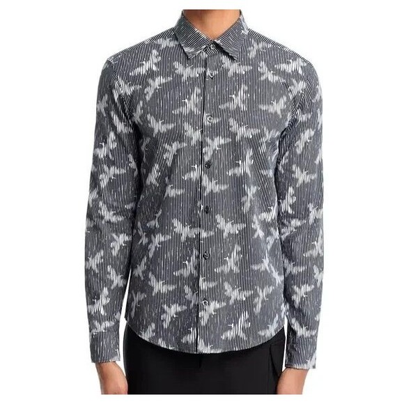 HUGO BOSS Shirt Mens XXL Black Button Up Slim Fit Textured ERMO Butterfly $128 - Picture 1 of 6